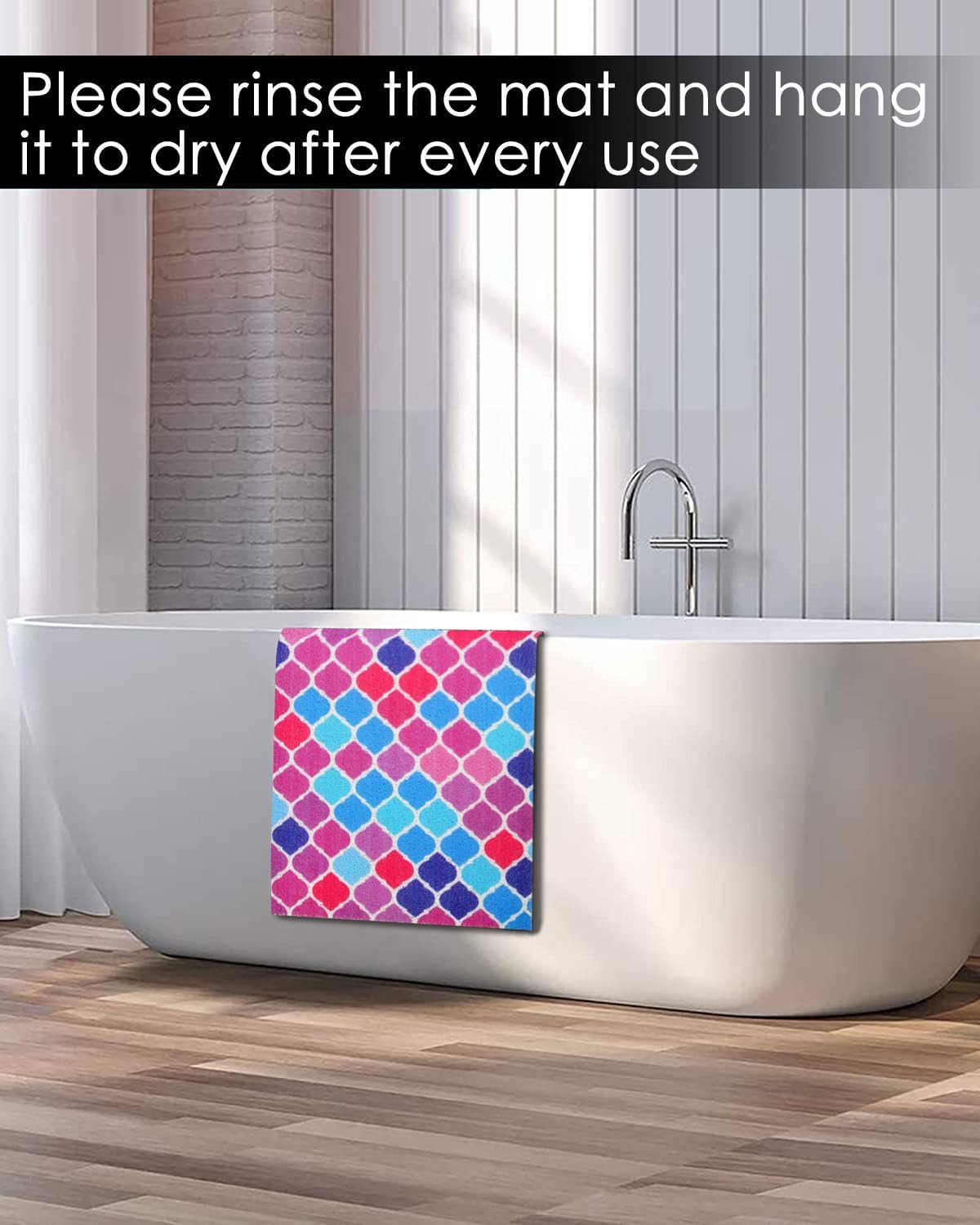godehone Shower Mats Non Slip Without Suction Cups, PVC Loofah Bathroom Mats, Loofah Mats for Shower and Bathroom, Quick Drying, 15.7× 36 Inch, Colorful Geometric image 5
