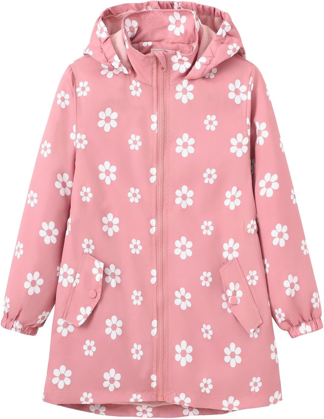 Girls Padded Coat With Pockets Hooded Fall Winter Windproof Outwear Fashion Flowers Print Long Jacket 4-9 Years