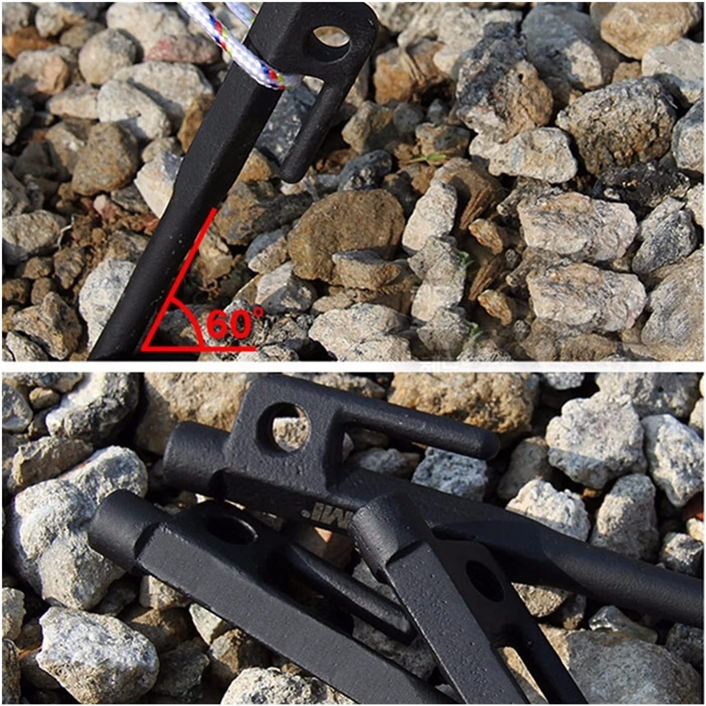 Piquets de Tente 10 pièces, Tente de Camping, piquets de Tente en métal pour Le Camping, la randonnée, la randonnée/équipement de Brousse/Noir