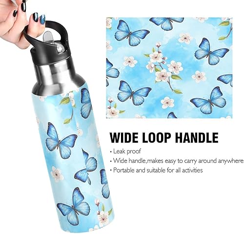 Miniatura 4 de Blue Butterflies Cherry Blossoms Insulated Stainless Steel Water Bottle with Straw 20 Oz, BPA-Free Sports Water Bottle Leakproof Water Bottles