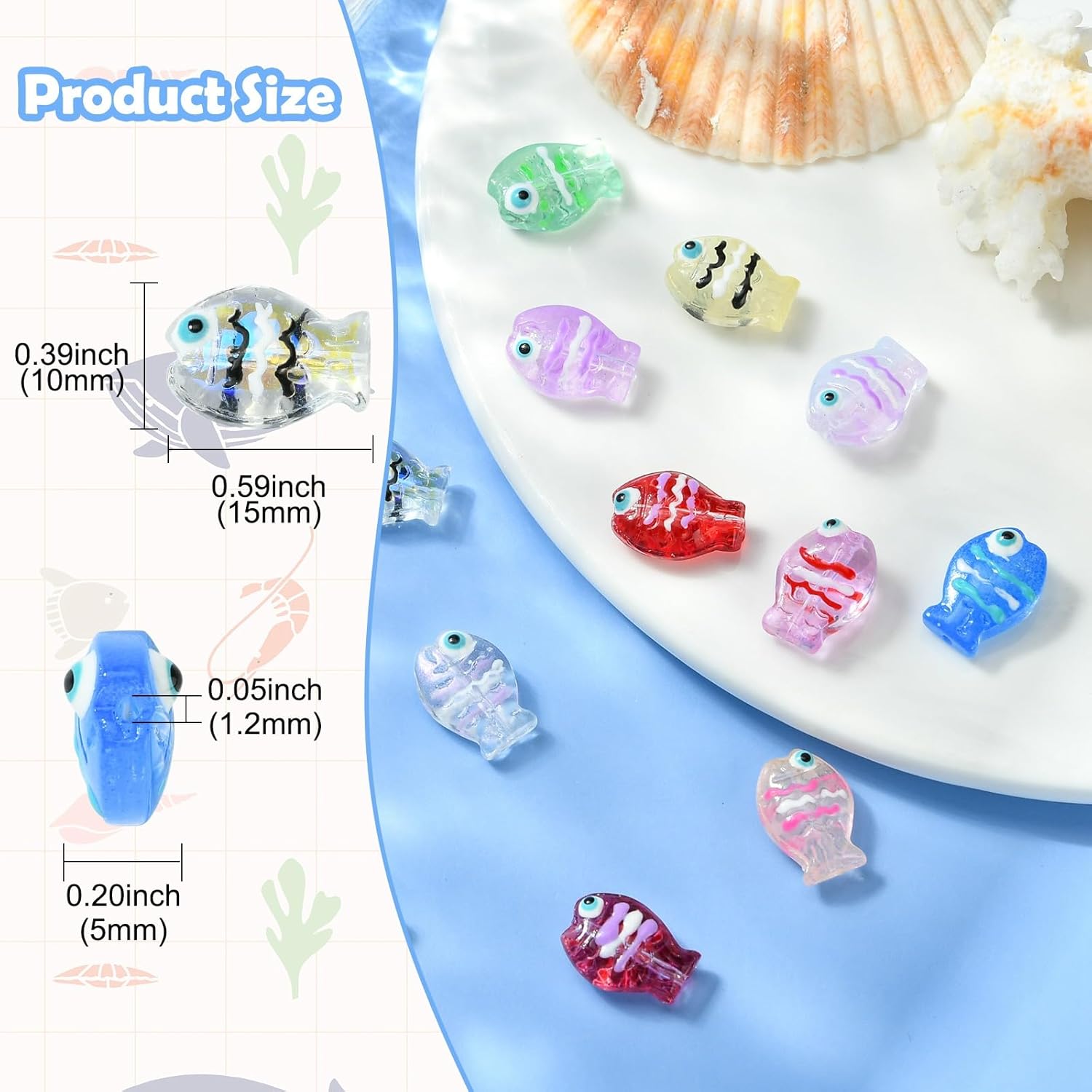 Ornazy 14Pcs Colorful Fish Lampwork Glass Beads Handmade Sea Ocean Animal Beads Cute Glass Loose Spacer Beads for DIY Earrings Bracelet Jewelry Making - Image 2