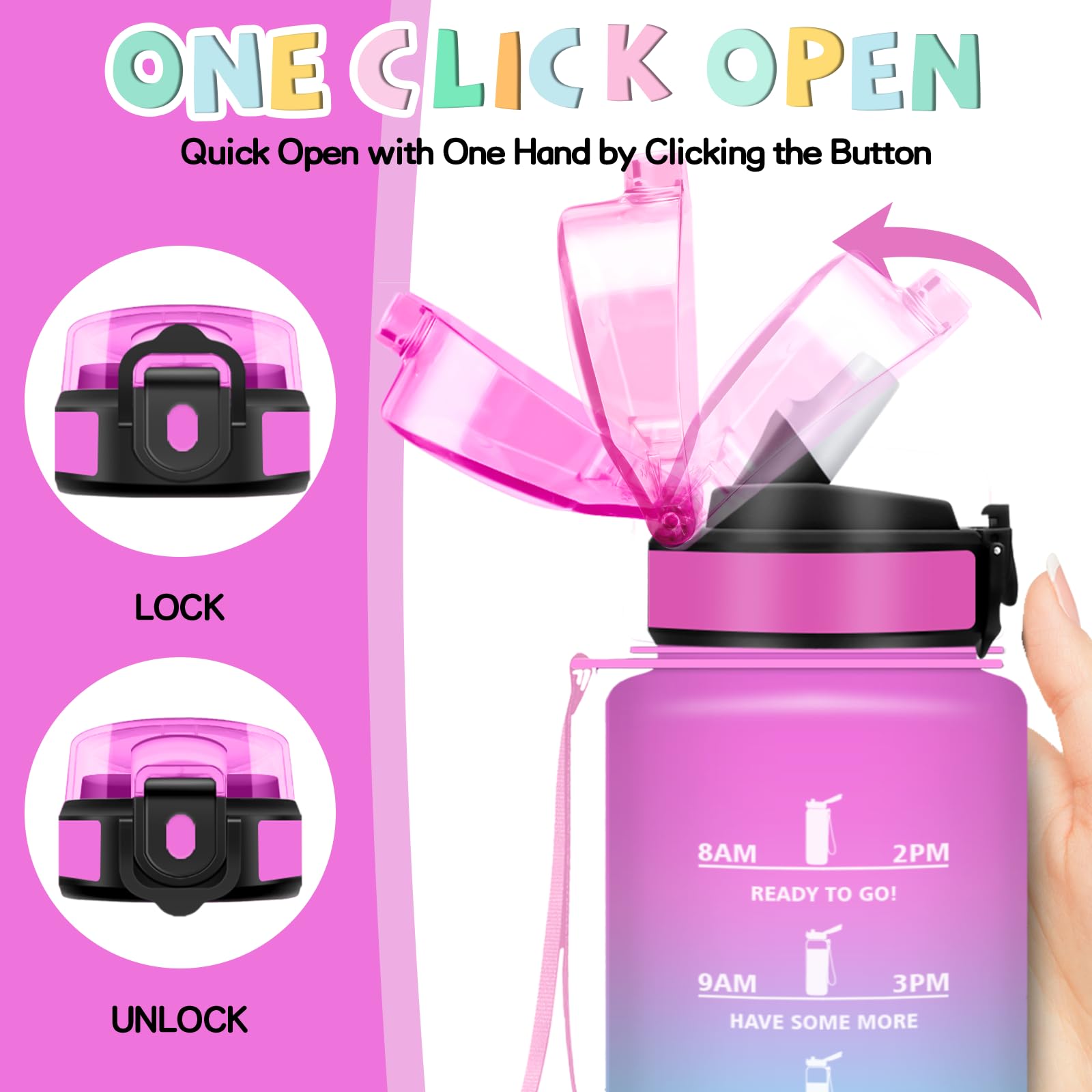 Borraccia, 500ml Borraccia Bambini, Borracce con Cannuccia, Senza Perdite, Water Bottle Motivazionale, Facile da Pulire, Bottiglia Acqua, Con Chiusura di Sicurezza, Borracce per Scuole, Corsa, Ufficio