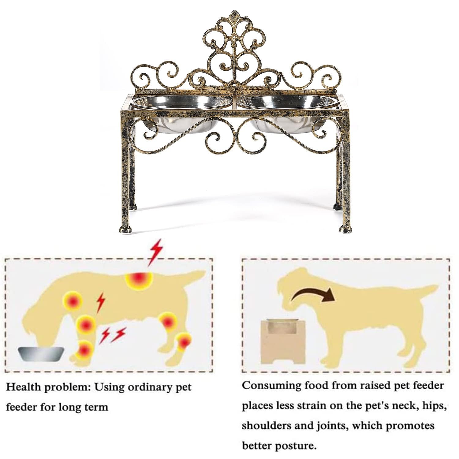 Cuencos elevados para perros grandes, comedero elevado de metal para perros, soporte elevado para platos para perros con cuencos dobles de acero inoxidable para comida y agua, soporte alto para cuenco