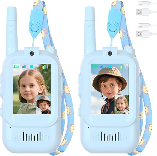 Mafiti Juguetes para niños y niñas de 3, 4, 5, 6, 7, 8 años, mini video walkie talkies para niños, paquete de 2 unidades, recargable, rango de 1000