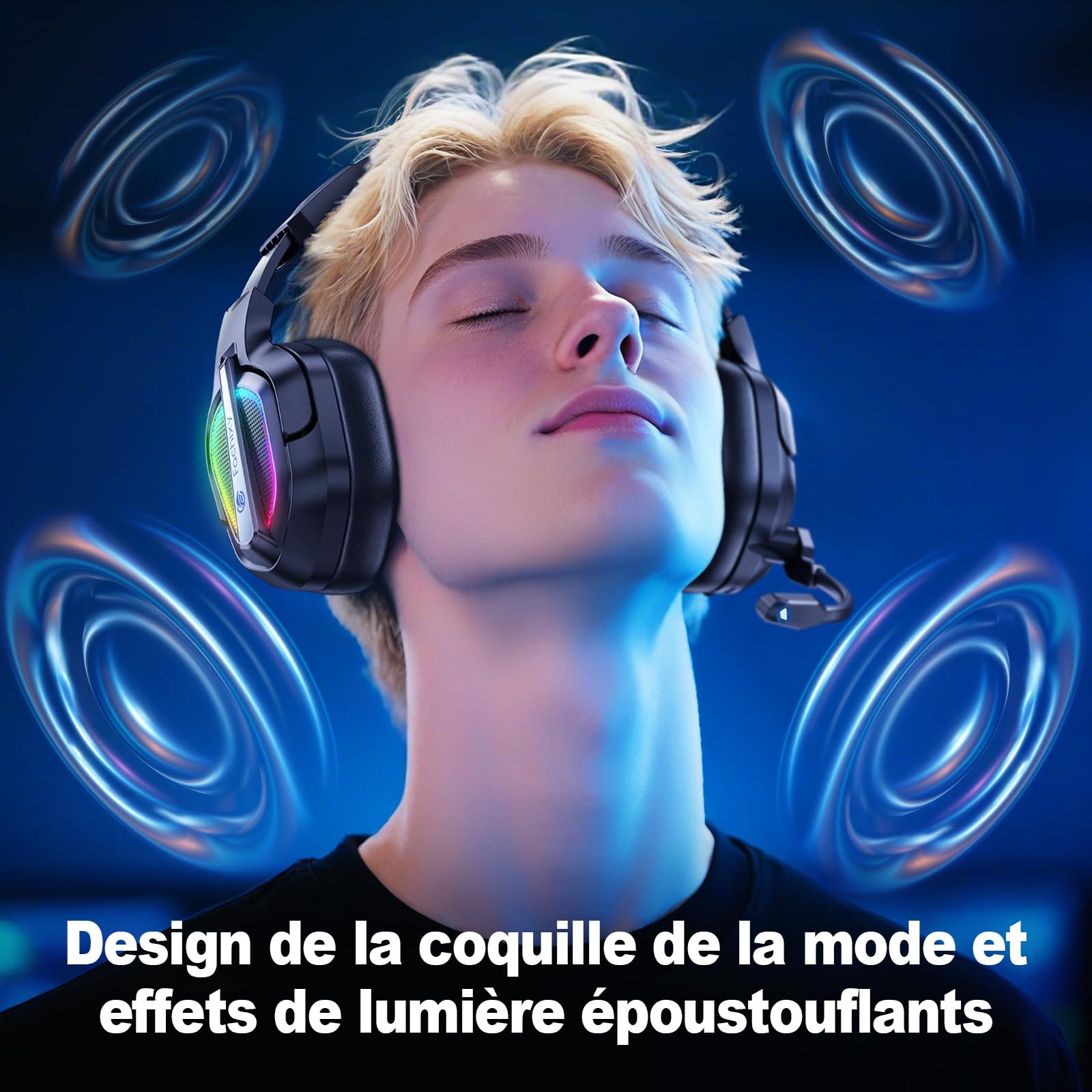 Fachixy FC200 Casque Gaming sans Fil, 2.4GHz Casque Bluetooth sans Fil avec Micro pour PS5, PS4, PC, Switch, Mac, Mobile, Casque Gaming Pliable avec Son Stéréo et Éclairage LED, Batterie de 50h