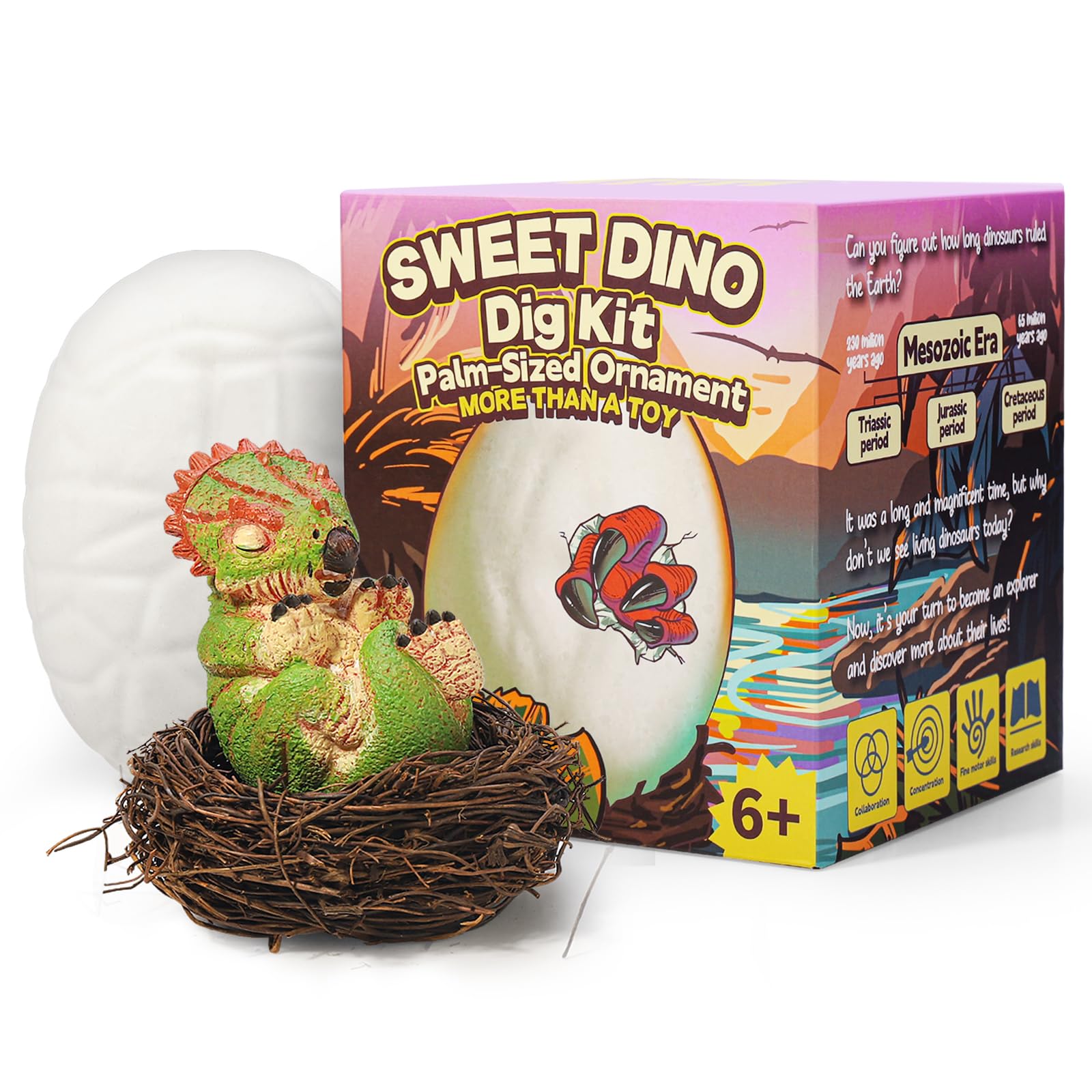 PLAY AHA Dinosaur Eggs Excavation Dig Kit - A Huge Easter Egg with a Palm-Sized Dino, Both a Toy and an Ornament, Great Science Kit and Gift for Kids