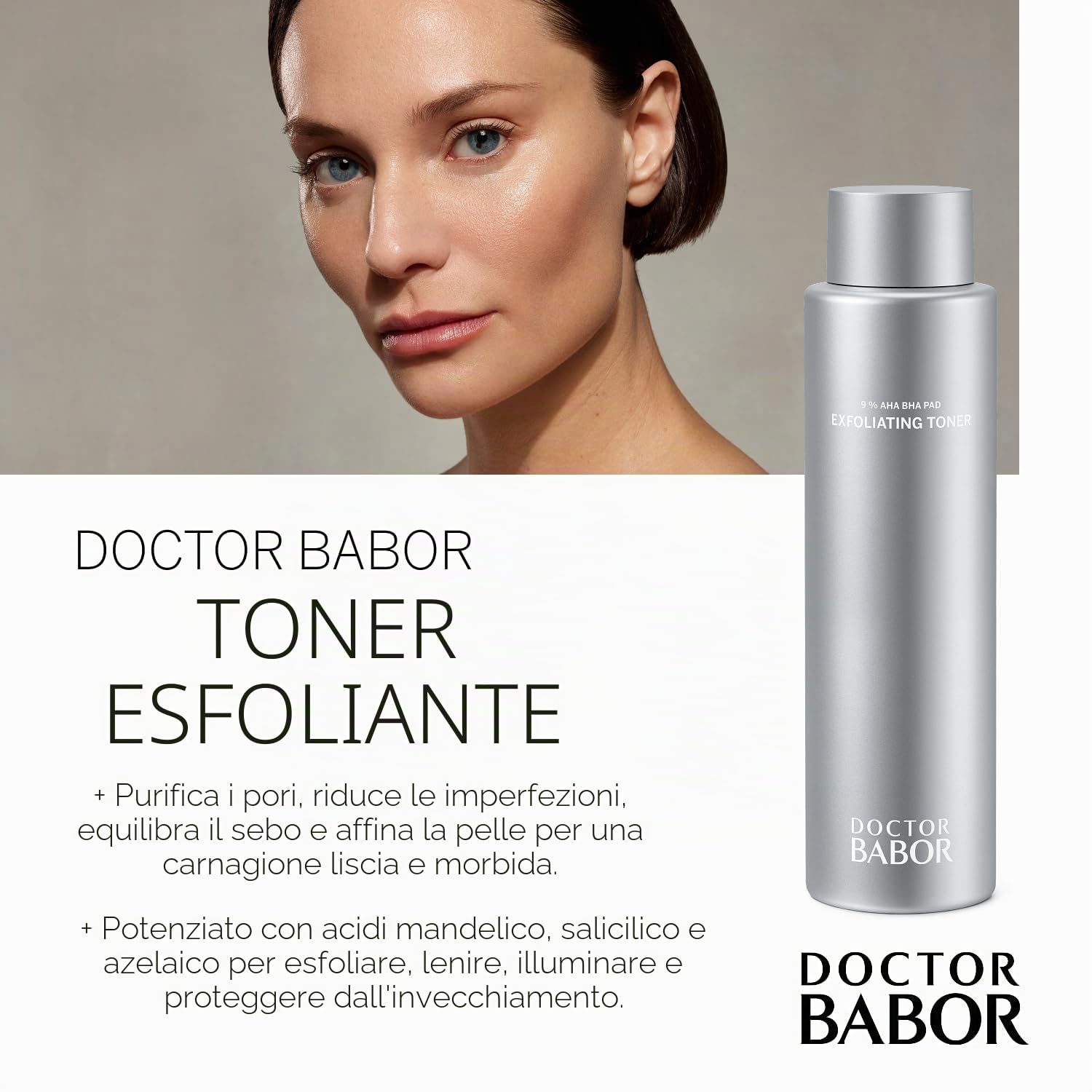 DOCTOR BABOR Exfoliating Toner | Detergente Viso per Pelli Grasse e con Imperfezioni | Anti-acne e Affinante dei Pori | Con AHA, BHA e PAD | 200 ml