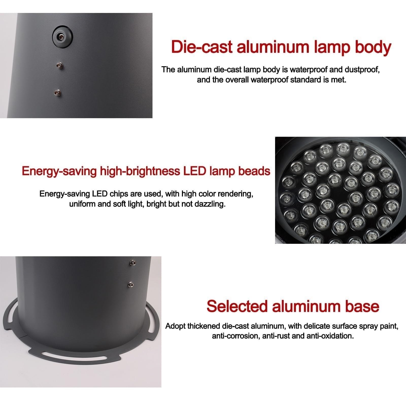 Generisch Lampa ogrodowa LED, regulowany reflektor ogrodowy LED – 18 W, wodoszczelność IP67, lampa ogrodowa do zabudowy, lampa stojąca do użytku na zewnątrz, oświetlenie ścieżek i tarasów (biała, 24 V