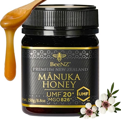 BeeNZ Premium Manuka Honey, Certified UMF20+  MGO 829+  100% Pure New Zealand Manuka Honey (8.8oz 250g bottle)  B Corp  No Additives  Gluten Free