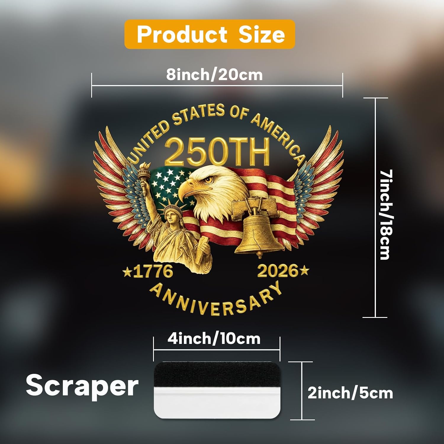 2PCS 250th Anniversary USA Car Window Decal Sticker,1776-2026 American Independence Commemorative Sticker，USA Patriotic 4th of July Vinyl Bumper Stickers for Car, Pickup Truck, SUV (Eagle Wings)