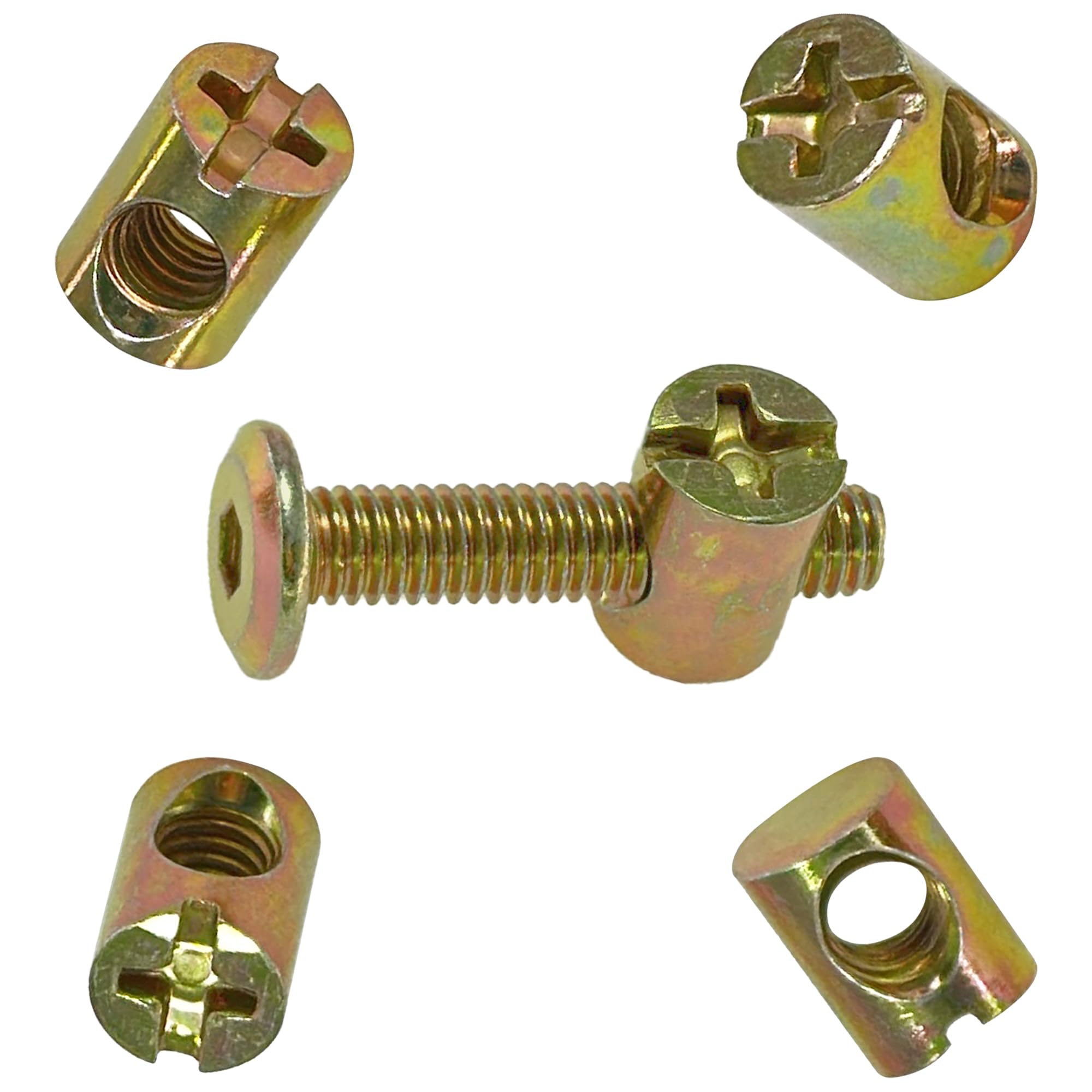 Mardatt 60PC M6 Barrel Nut Assortment – Silver Nickel-Plated Carbon Steel, With T-Nuts & Threaded Inserts