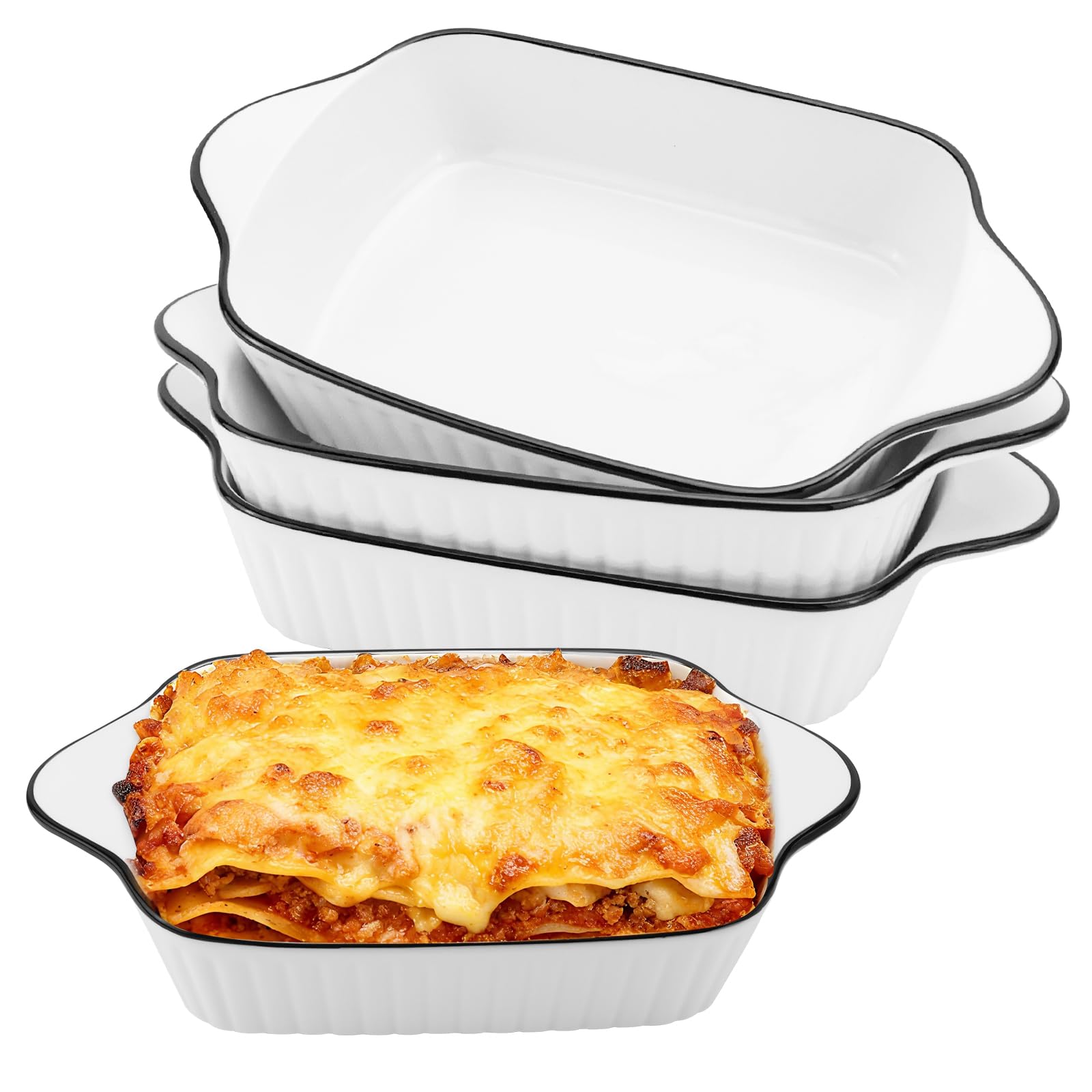 IIRC Piccole pirofila in ceramica, set da 4 pezzi, mini pirofile, lasagne, piccole per forno, friggitrice ad aria calda, forno a microonde (bianco, 26,5 x 14,5 x 5 cm)