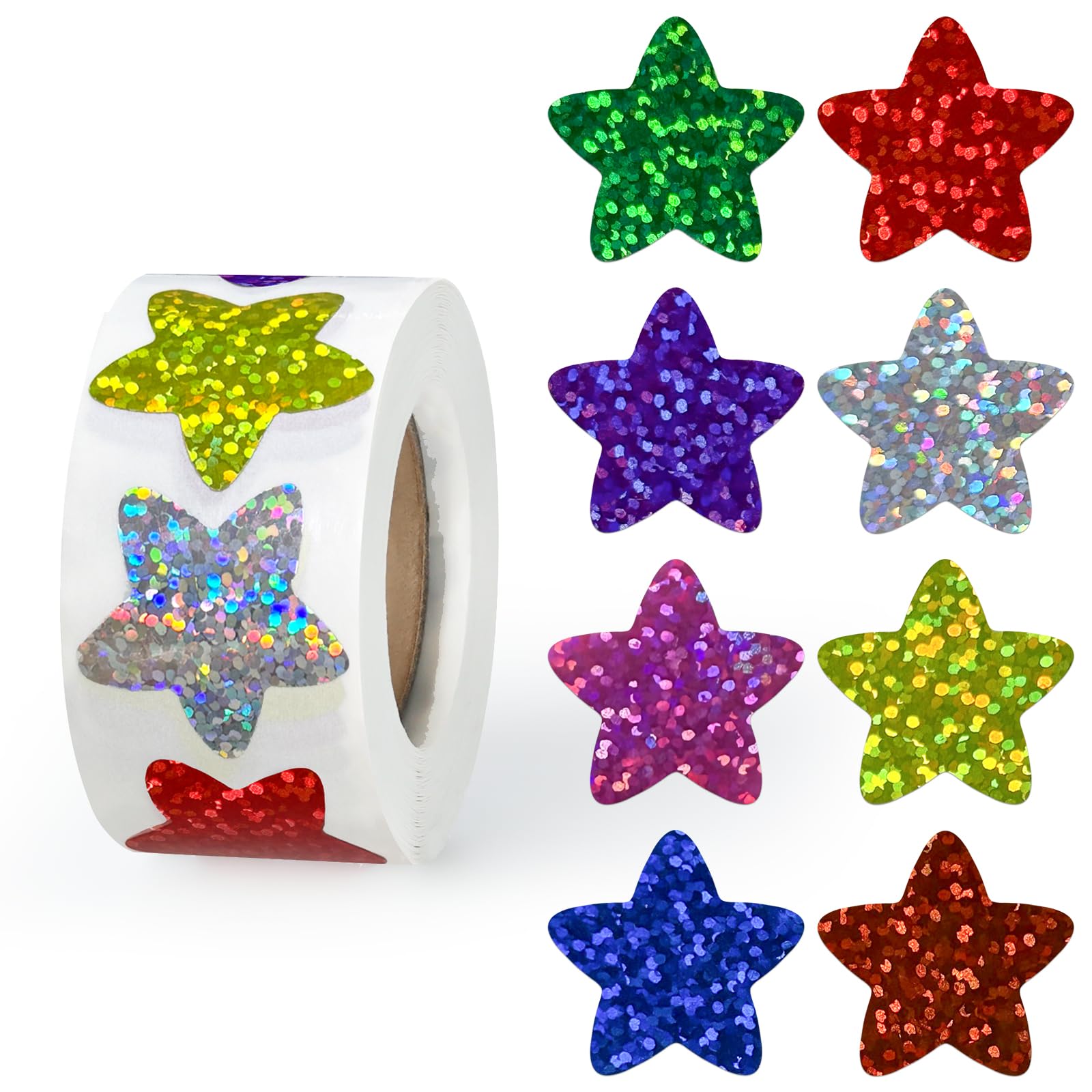 500PCS Multi-Color Star Stickers for Kids Reward, 1 inch Foil Shiny Glitter Star Stickers for DIY, Crafts, Birthday Party, Envelope Seal, School and Classroom Teacher Supplies, 8 Colors