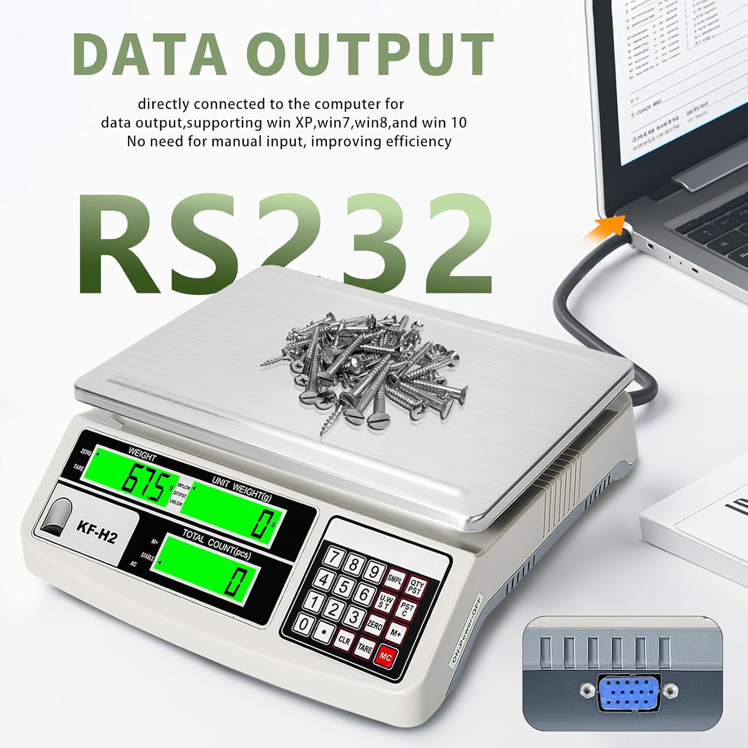 MEIYA Industrial Counting Scale, 30kg/0.5g Digital Coin Scale for Coin, Parts, High Precision Electronic Gram Scale with RS232 Port for Connecting Computer or Printer,kg/g/lb Switching, LCD Display