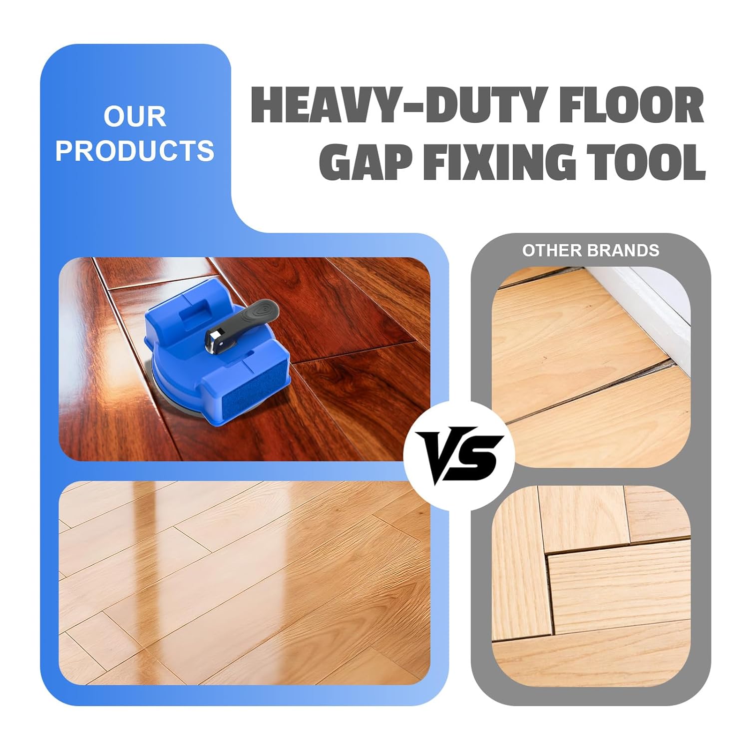 2PCS Floor Gap Fixer Tool, Dual-Side Striking Vacuum Suction Plank Gap Repair Kit with Grip Pads, Quick Fix for Laminate, LVP, Hardwood, Engineered Wood & Tile Floor Expansion Joints