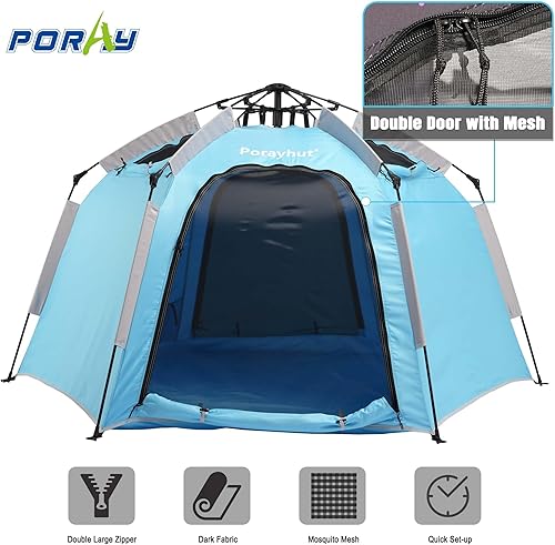 Vista 3 de Portable Hexagon Kids Play Tent with LED Strip Lights Indoor Children Play House Easy Set-up Space Tent Dream Tent for Night.4-5 Person Birthday Azul