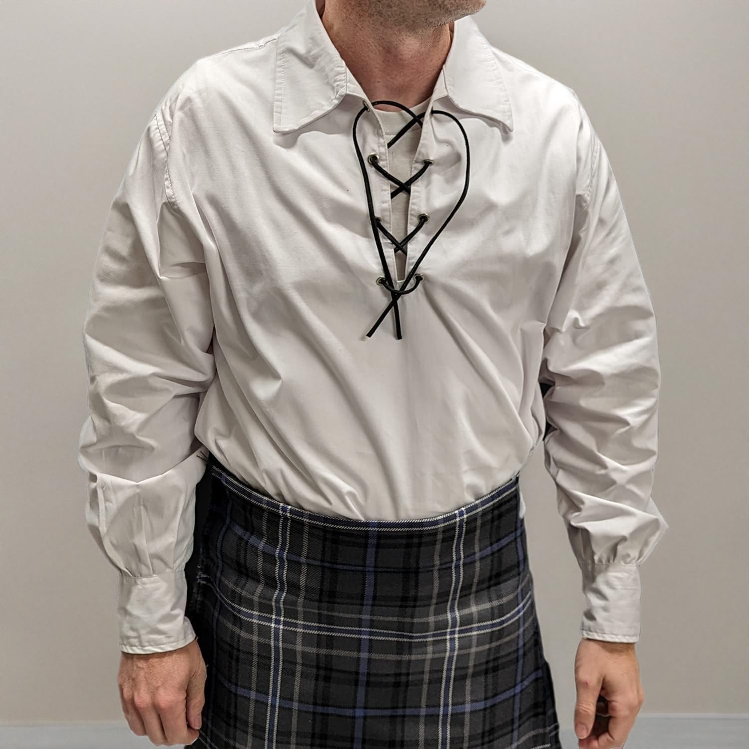Men’s Long Sleeve Shirt, Jacobite Ghillie Shirt for Kilts, w/Leather Tie - Image 5