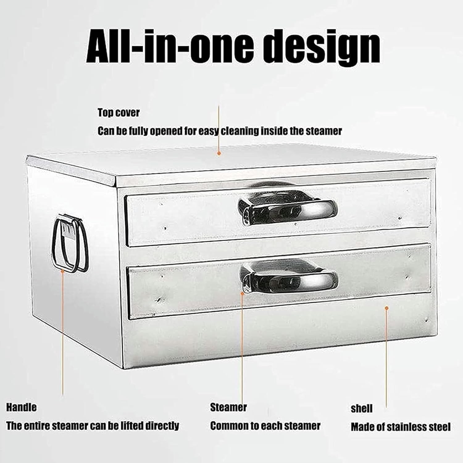 Rice Noodle Rolls Machine, 2 Layer Food Steamer, Stainless Steel Drawer Design