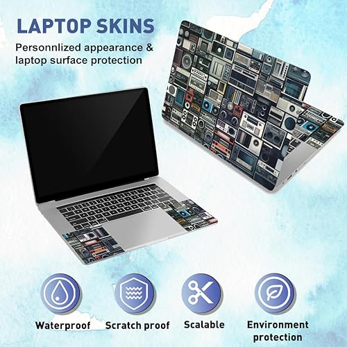 Miniatura 3 de PLIGREAT Calcomanías de vinilo reutilizables para portátil de radio vintage, calcomanías de vinilo para PC, portátiles, cubierta de teclado,