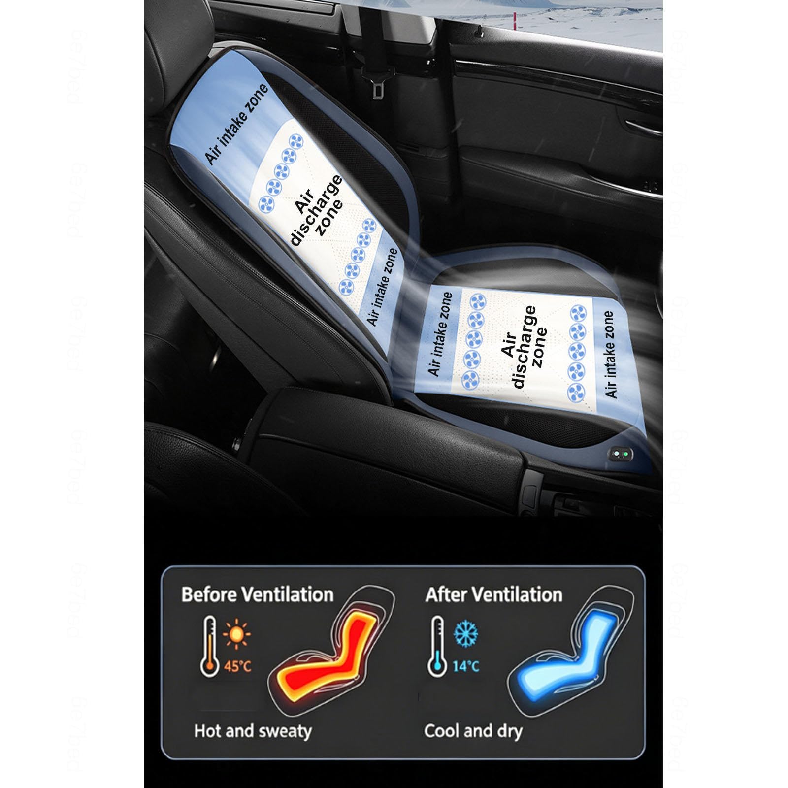 Coprisedile Auto Con Ventilazione 3 Livelli Regolabili Ventilatore Turbo da 24 Pollici Coprisedile Refrigerante Auto per auto SUV camion universale,black-12V-Single-seat