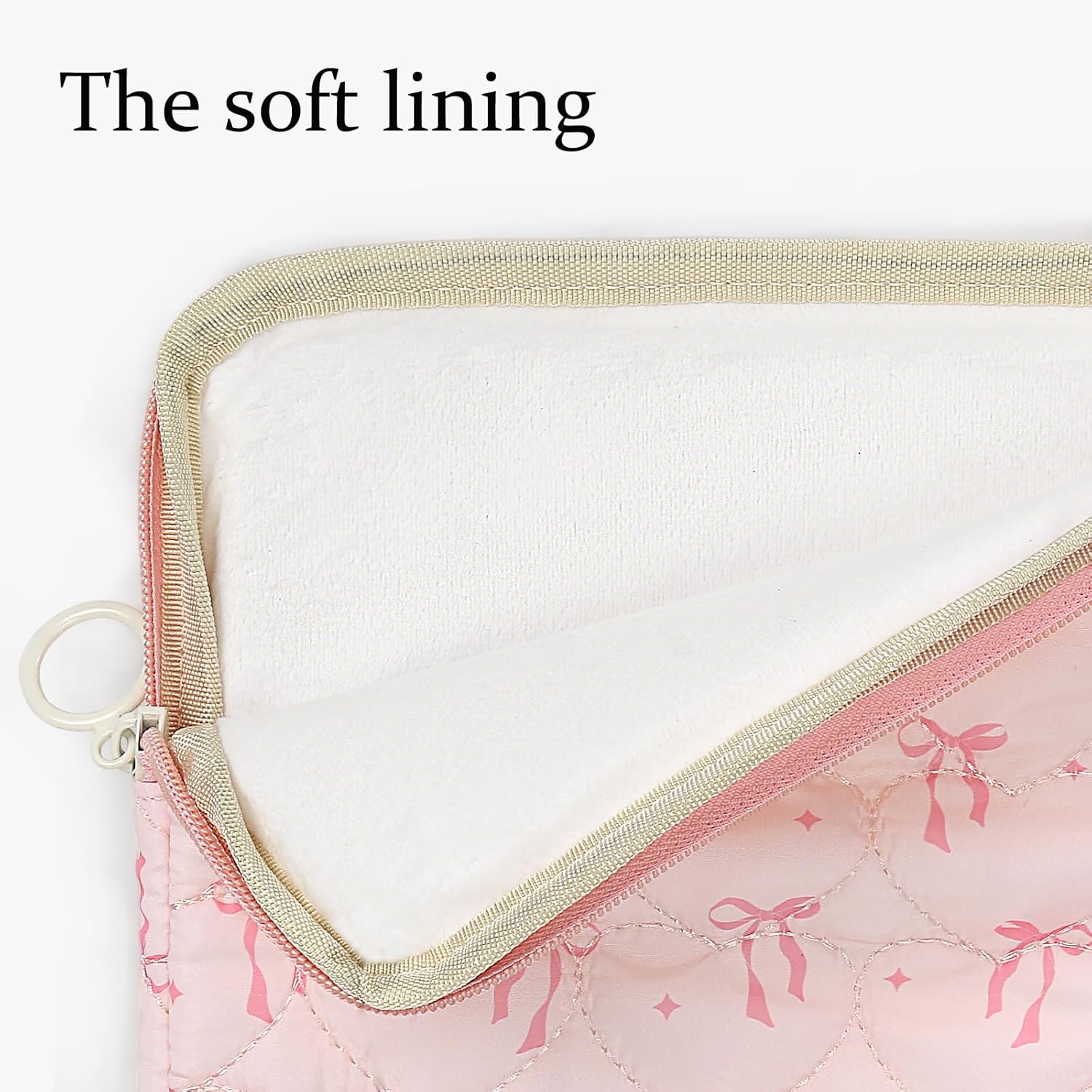 Cute Bow Puffy Laptop Sleeve 13-15 Inch Cute Quilted Laptop Protective Case Padded Bow Computer Sleeve for MacBook - Image 5