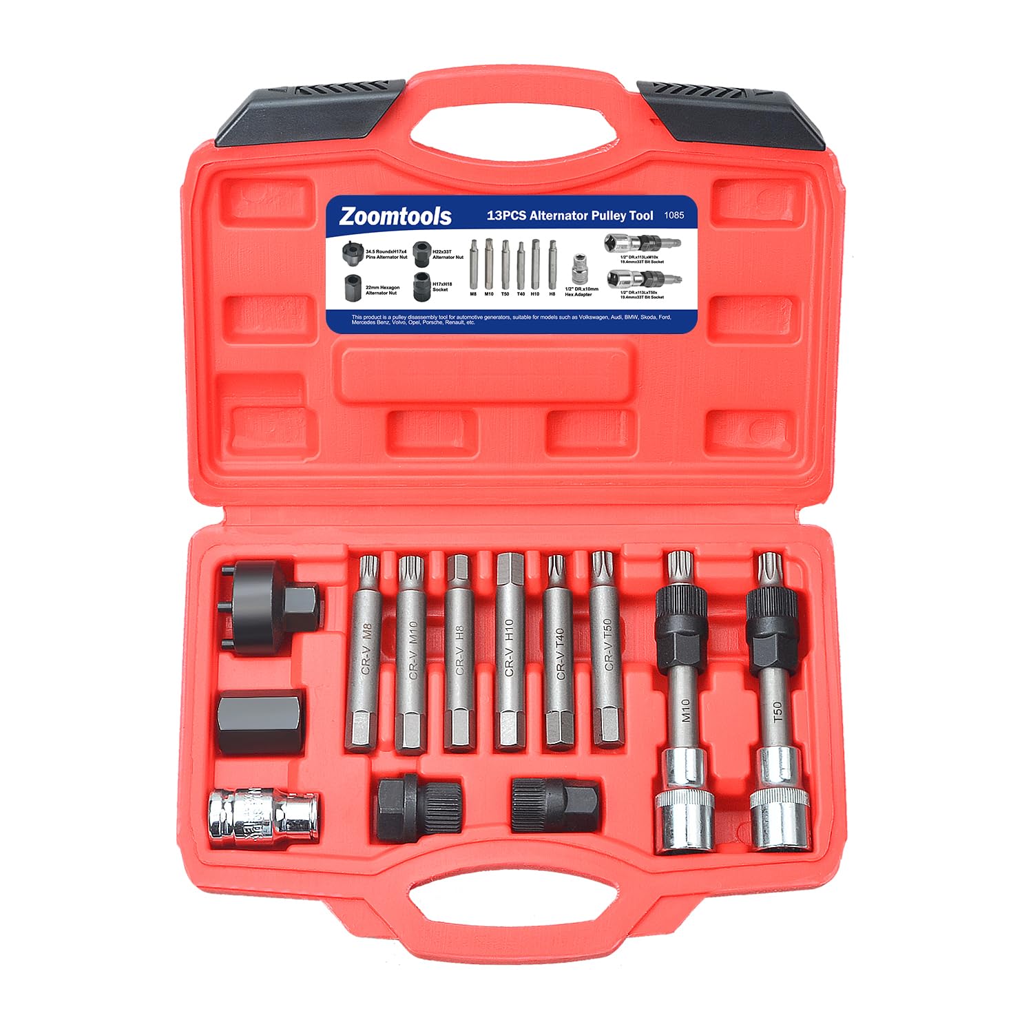 13-Delig Dopsleutel Katrol Service Tool - Alternator & Dynamo Verwijder Kit - Incl. Koffer