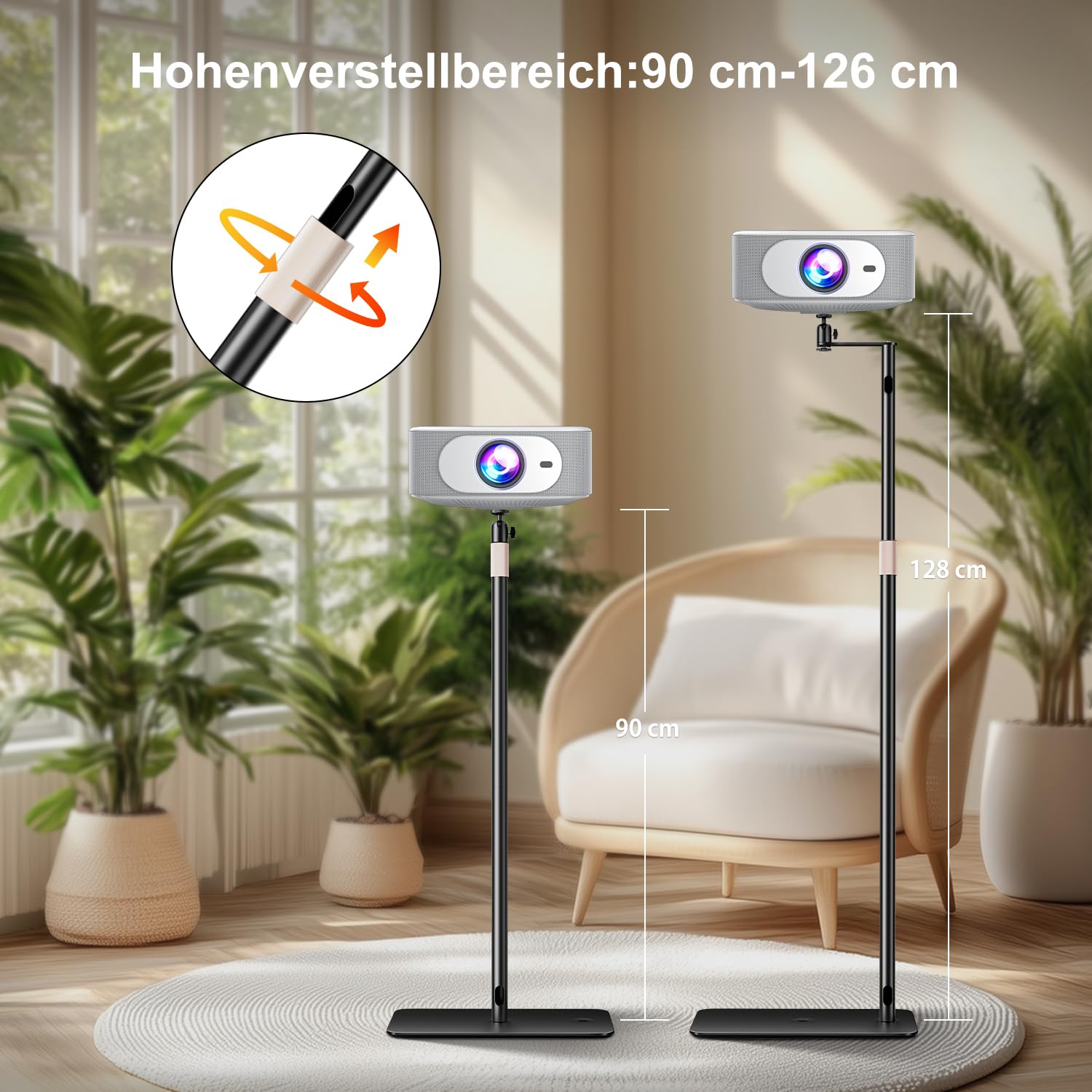 ZDSSY Beamer Ständer, Beamer Halterung Höhenverstellbar 85-130 cm, Beamerständer Stativ mit 360° Schwenkbarer,Versteckter Projektor Bodenständer kompatibel mit Video Beamern,Vlog DVR Kamera,Schwarz