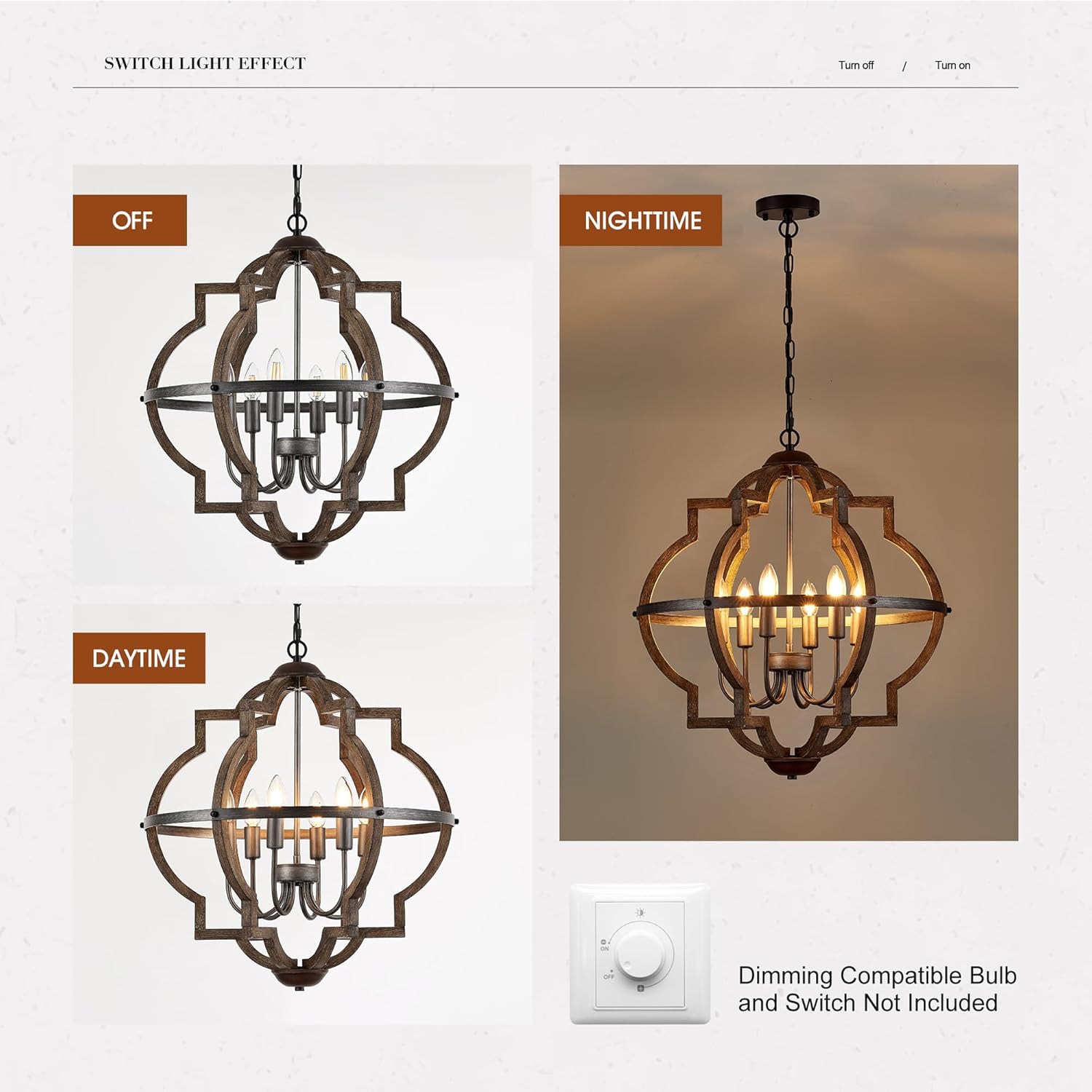 6-Light Wood Farmhouse Chandelier for Dining Room 23'' Vintage Rustic Pendant Light Fixtures Lighting for Hallway Entryway Foyer Kitchen Living Room