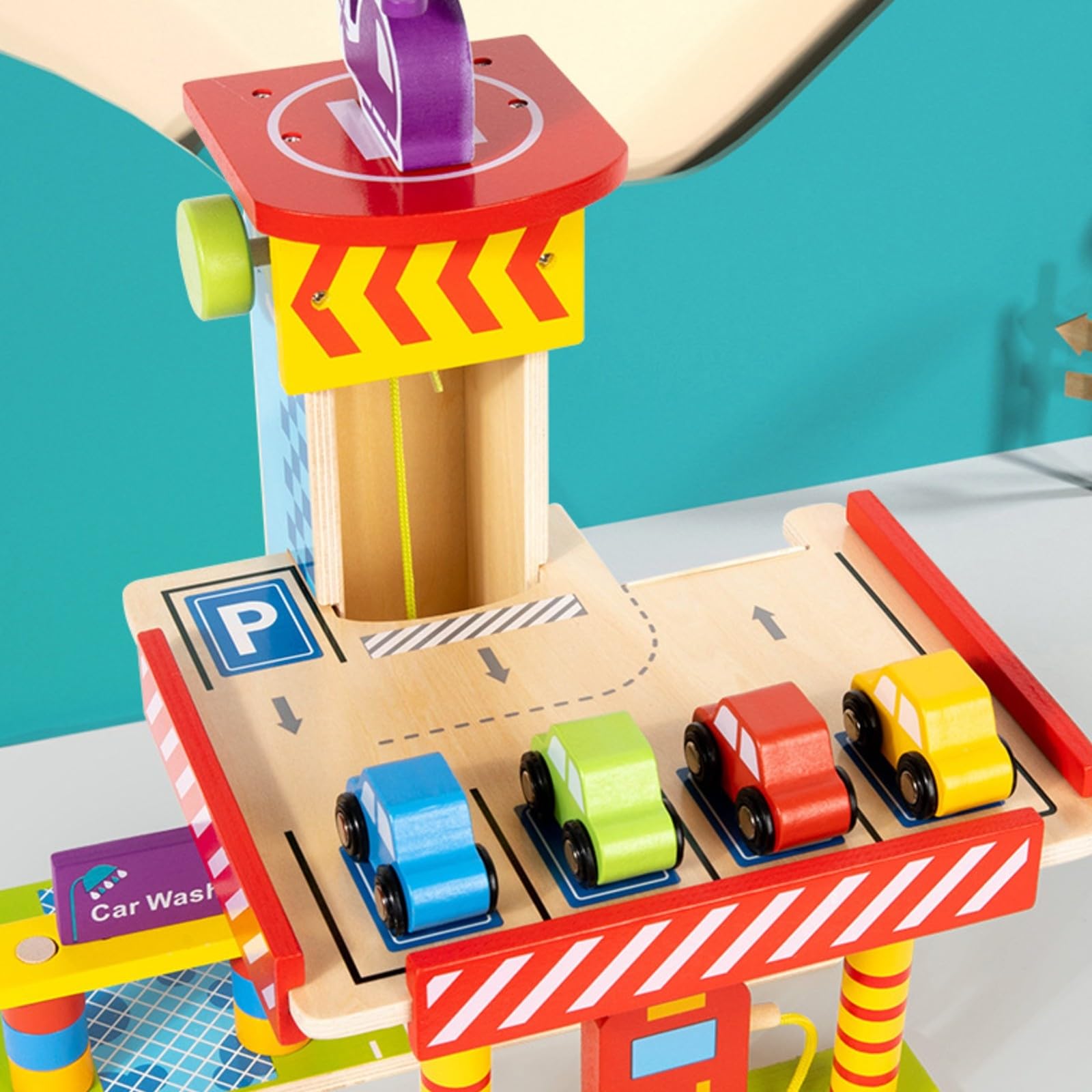 Centro Estacionamiento Infantil Manual Parquearo Juguete con Coches y Vehículo Aéreo Estable para Sala Juegos