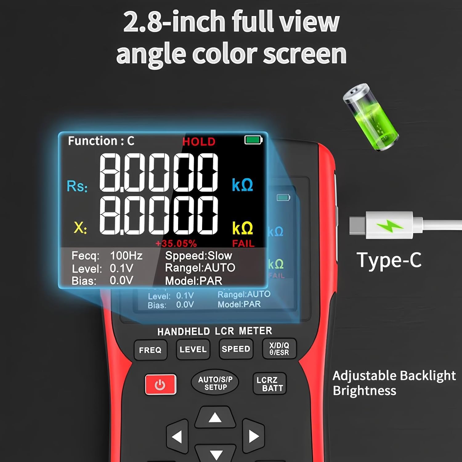 LCR Messgerät Handheld Digital Bridge Batterie Innenwiderstand Tester DQ02-2-in-1 Hochpräziser Kapazitäts- und Batterietester (DQ02 KitII)