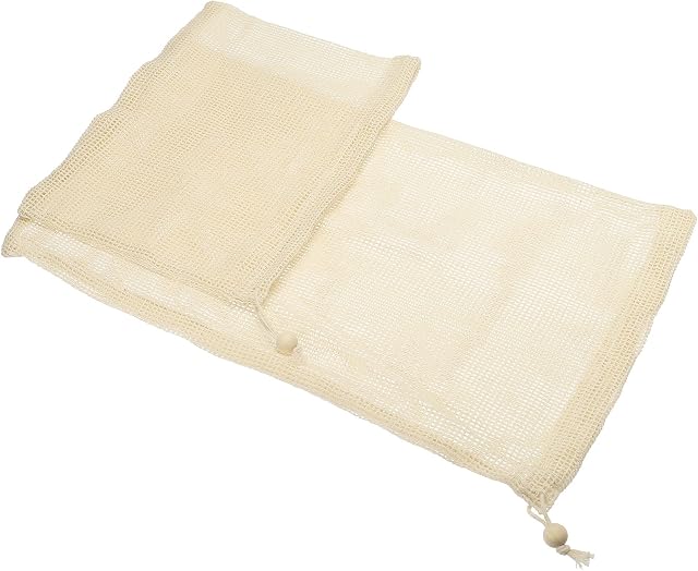 sourcing map Reusable Produce Bags 5Pcs, Cotton Mesh Bags with Drawstring, Washable Vegetable Bags Reusable Grocery Bag for Fruits, Food- Beige