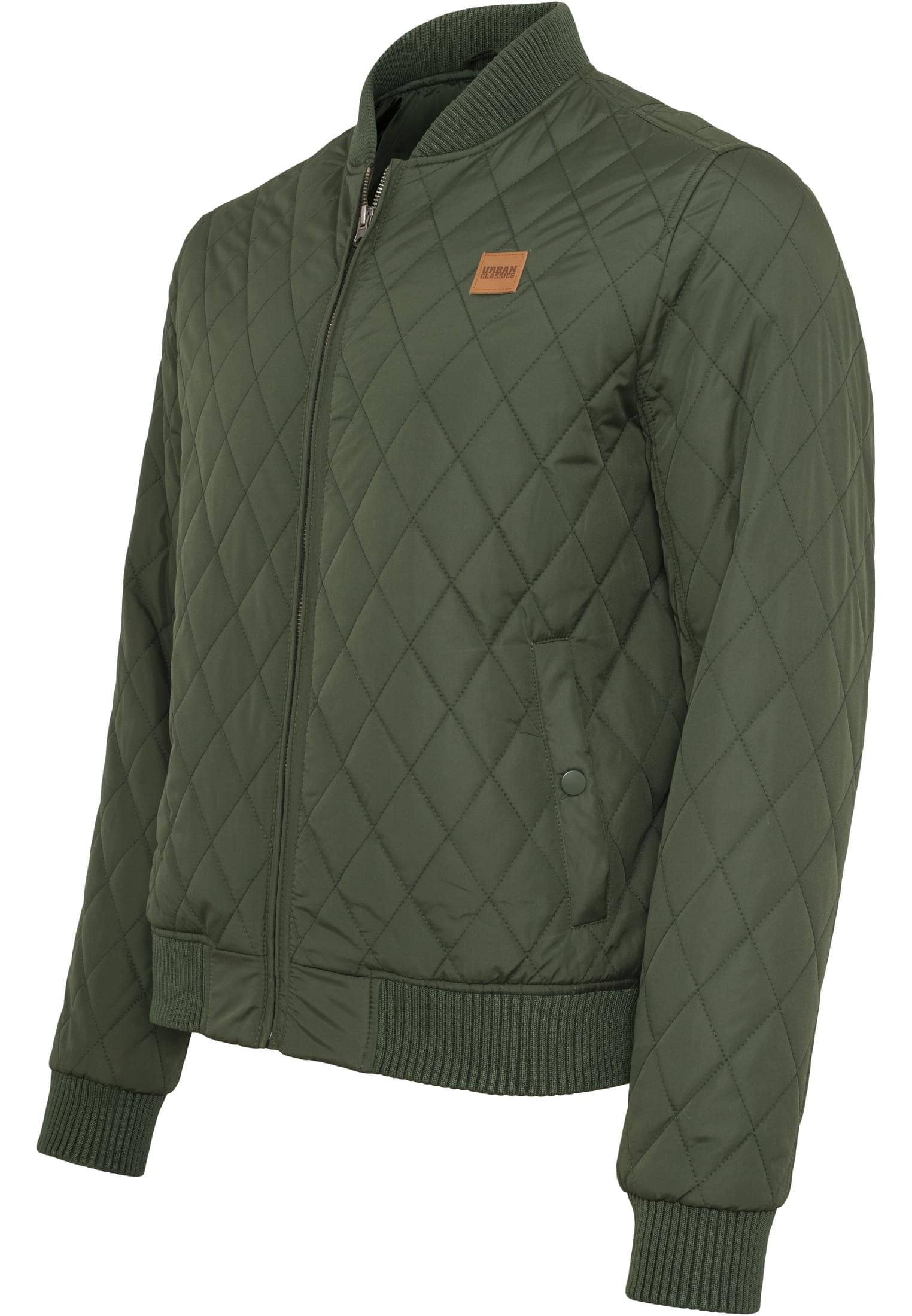 Urban Classics Men's Quilted Jacket - Diamond Quilt Nylon Jacket - Ideal as Between-Seasons Jacket - Green (Olive 176), L