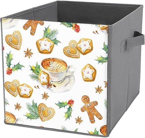 Miniatura 1 de Christmas Cookies Gingerbread Collapsible Fabric Storage Cubes Organizer with Handles, Closet Organizers for Shelves,Foldable,for Clothes,11 Inch