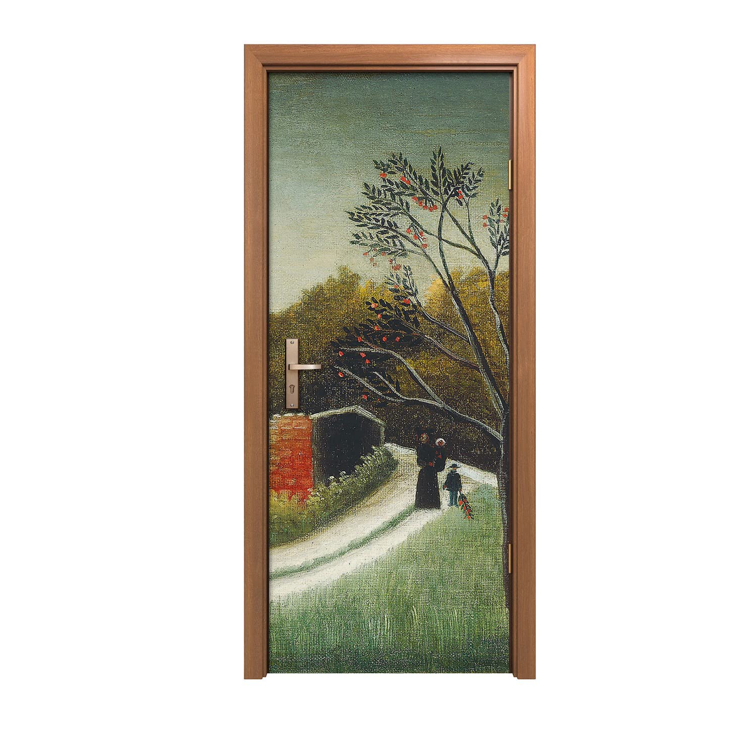 Autocollant de porte fleurs de chemin de forêt pour créer un salon zen