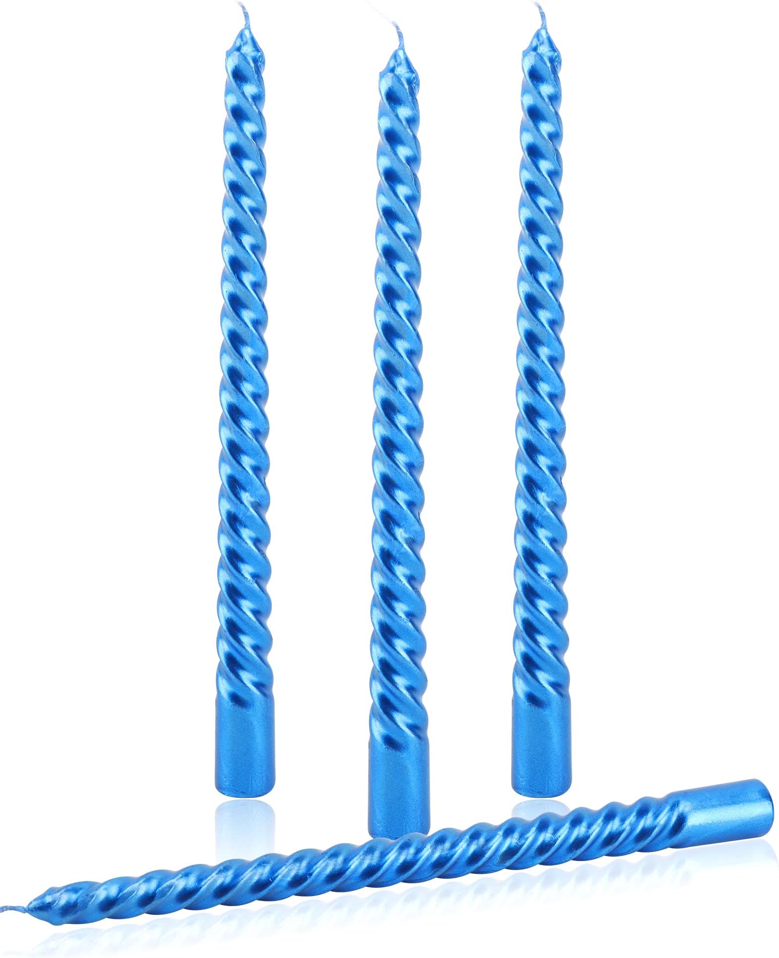 SEVEN LUCKY LIGHT𝐒𝐄𝐕𝐄𝐍 𝐋𝐔𝐂𝐊𝐘 𝐋𝐈𝐆𝐇𝐓 Taper Candles,Blue Metal Style Taper Candles Set of 4,Ture Dripless 10 inch Spiral Candlesticks,8 hrs Clean Burning Candle Sticks