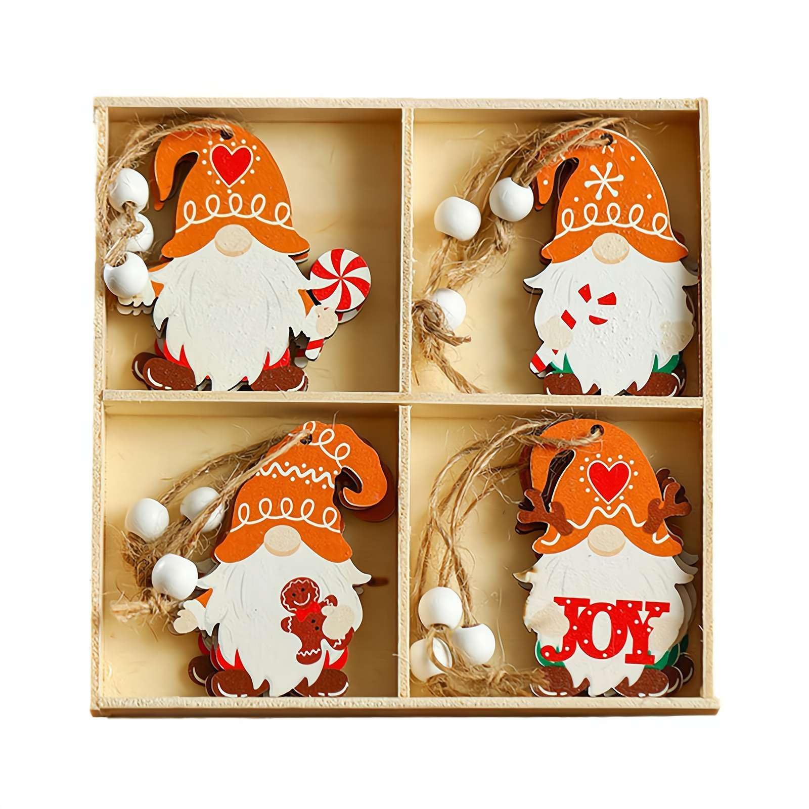 12 colgantes de árbol de muñeca sin rostro, colgante de gnomos de Navidad, adornos de madera de Navidad, juego de adornos de madera, mini adornos de Navidad, adornos de árbol de Navidad con cuerda