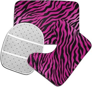 Amazon｜ゼブラ柄 ピンク 3点セット トイレマット フタカバー 便座