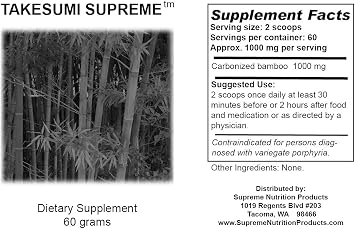 Supreme Nutrition Takesumi Supreme, Pure 60 Grams Activated Bamboo Charcoal Powder | Three Pack