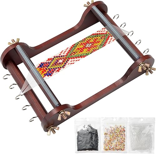 COSYOO Kit de telar de cuentas de madera, herramientas para hacer joyas con pinzas de hilos, 3 bolsas de cuentas, herramienta de fabricación de joyas