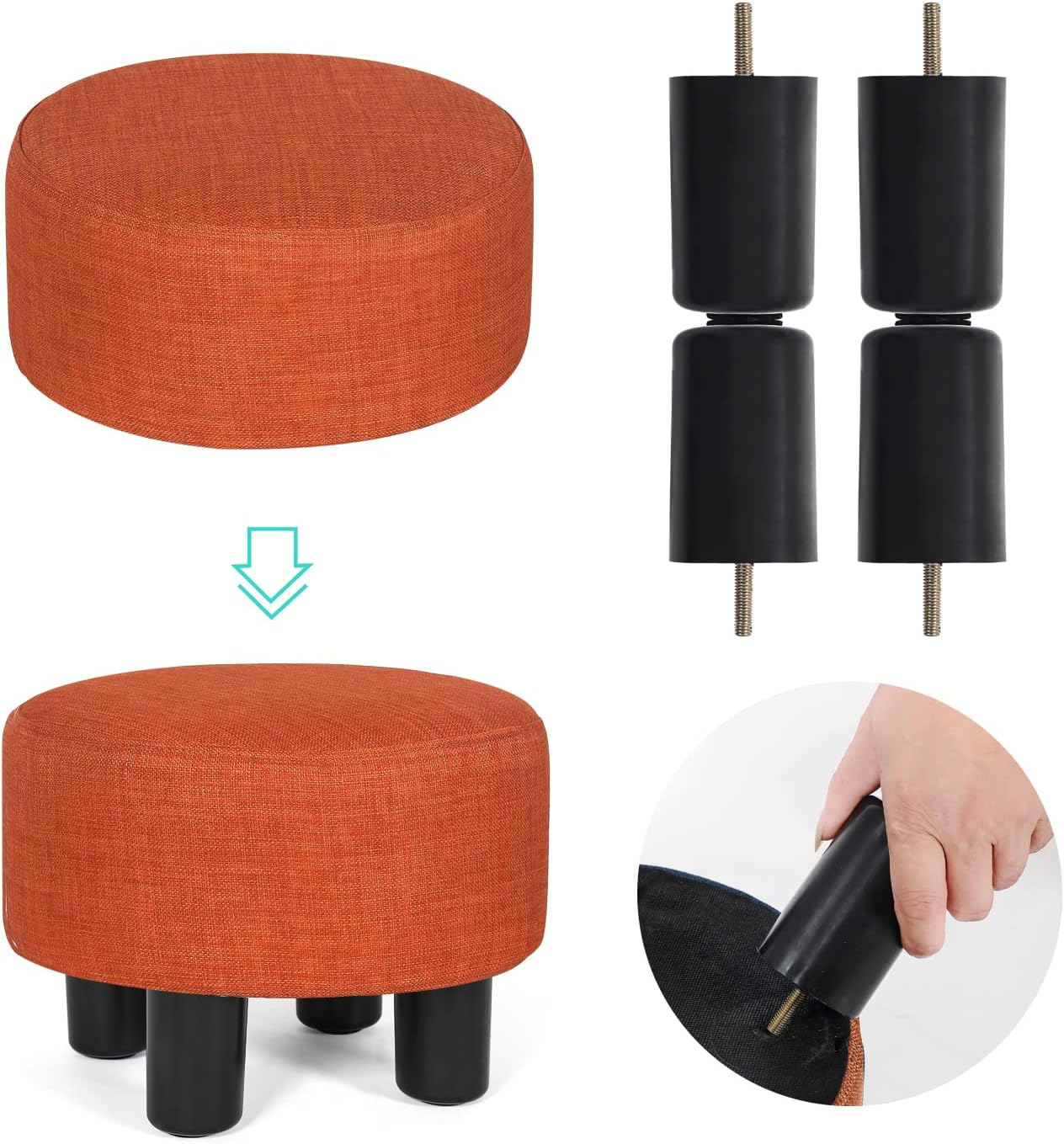 Joveco Small Foot Rest Stool Ottoman, Line Round Short Low Foostool for Chair, Under Office Desk, Living Room, Orange