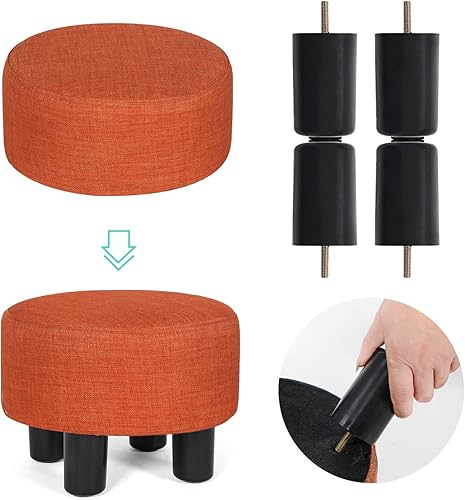 Miniatura 5 de Joveco Taburete pequeño otomano, reposapiés corto redondo para silla, escritorio debajo de la oficina, sala de estar, naranja