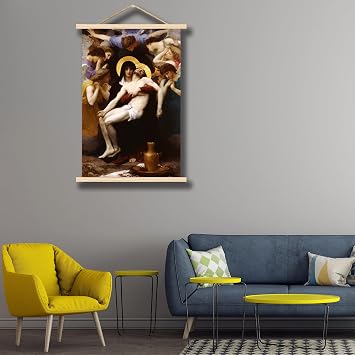 OKRA William-Adolphe Bouguereau Wooden hanging poster - Pieta Art Poster - Religious Picture Canvas Wall Art - Cool Home Decor for Bedroom Office,