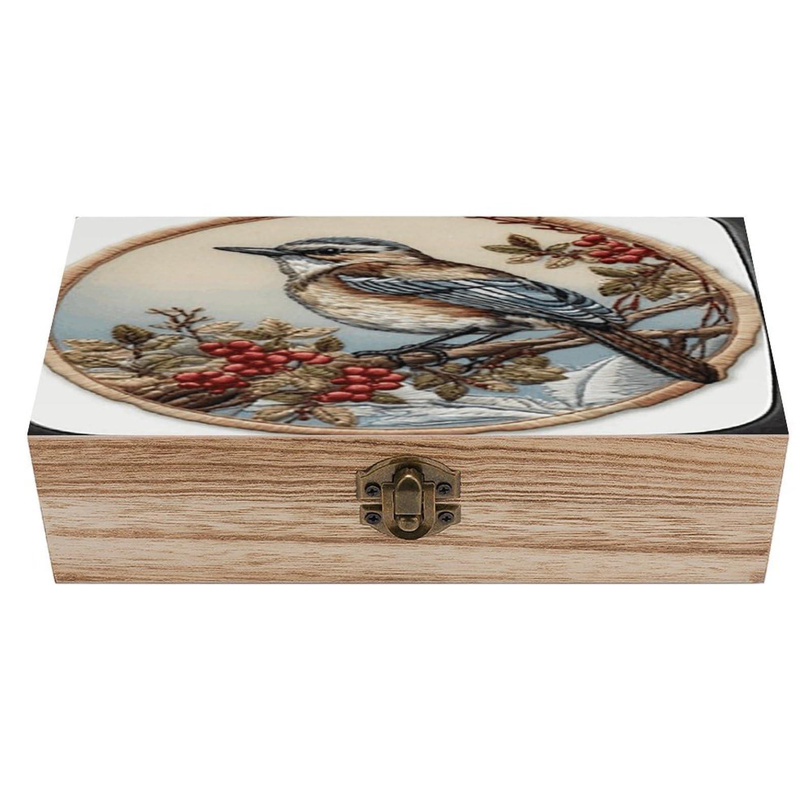 asbwuo Bird on Branch Wood Keepsake Box Wooden Box with Hinged Lid