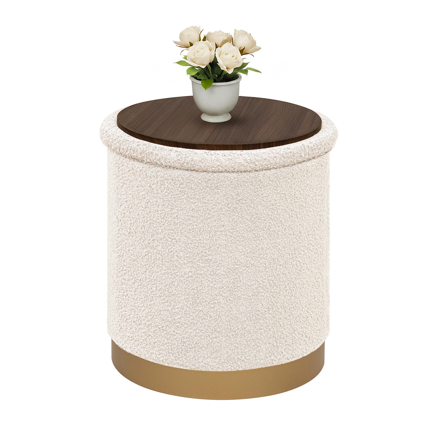 Bonlife Round Ottoman - Coffee Table with Storage, Cream, 37.5x37.5x42.5cm