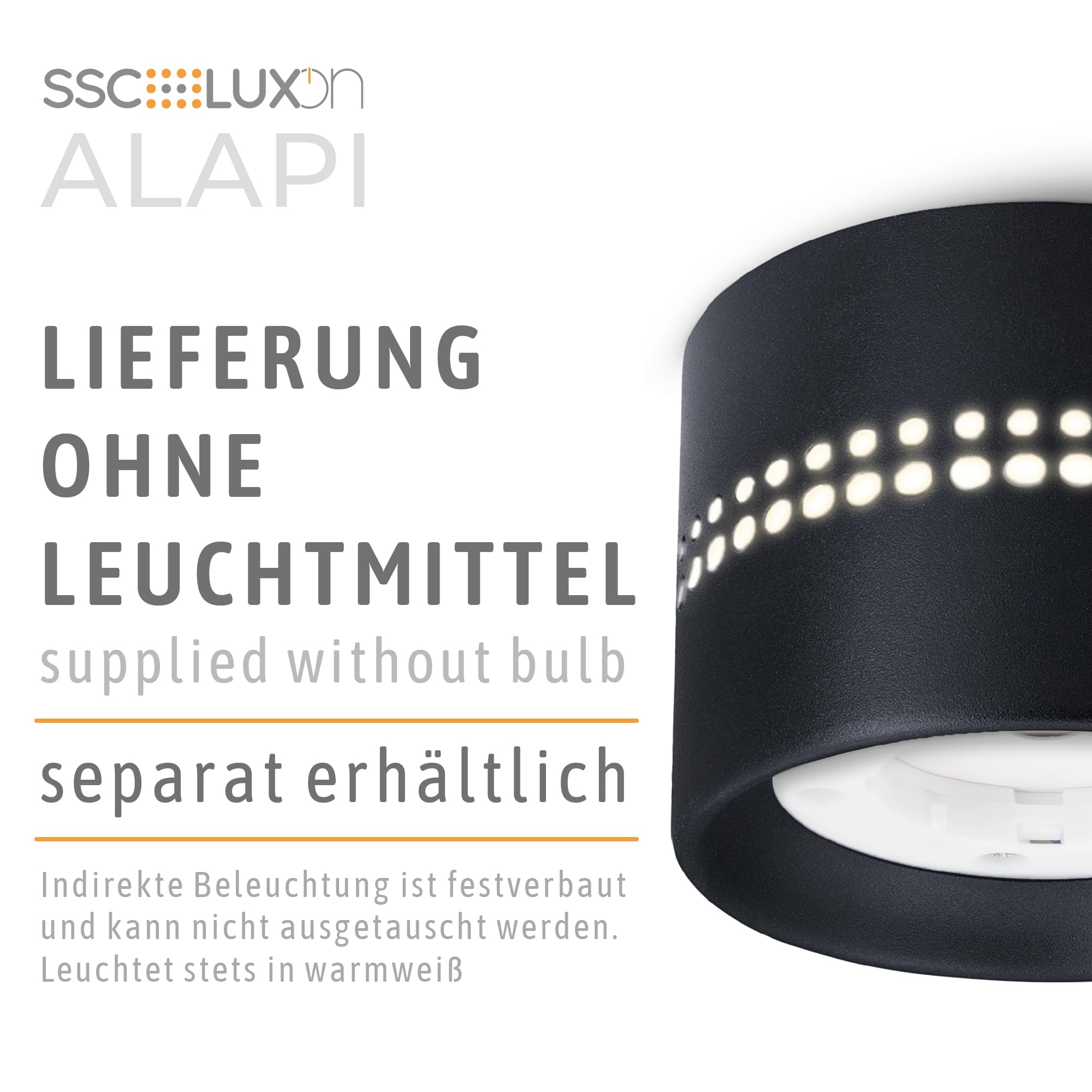 SSC-LUXon 4er Set ALAPI Deckenleuchte Spot schwarz mit indirektem Lichteffekt - Aufputz Lampe flach für GX53 Leuchtmittel 230V