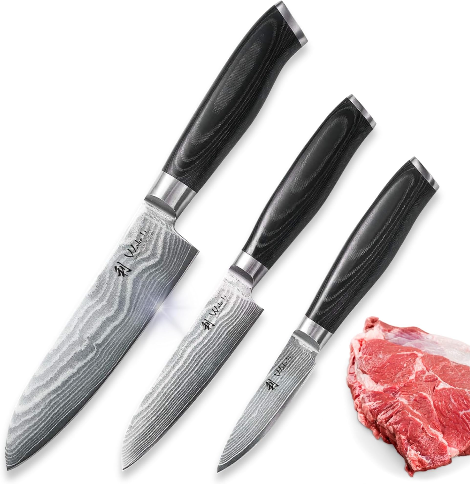Set 2 Couteaux Santoku Damas - Lame VG10, Manche Bois - Couteaux Professionnels Pour Cuisine Précise