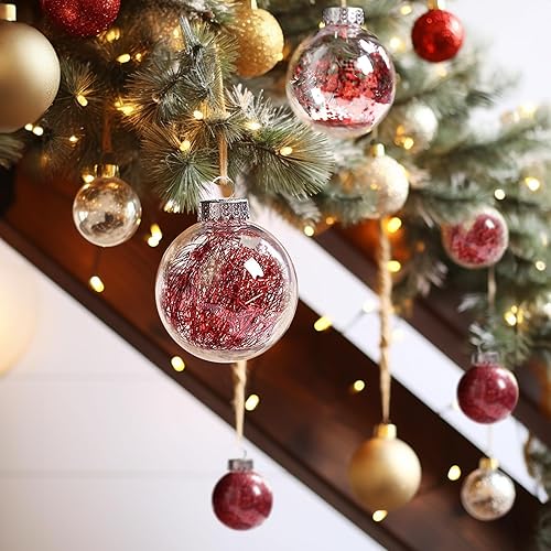 Miniatura 3 de AMS Adornos de bola de Navidad transparentes de 24 quilates, 2.36 pulgadas2.362 in, juego de bolas de Navidad colgantes inastillables para árbol de