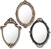 Beeveer 3 Styles Vintage Antique Gold Mirrors Set - Oval Wall Mirror, Hanging Decor, Jewelry Organizer Tray for Bathroom Bedroom Victorian Style