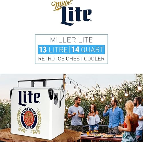 Miniatura 2 de Miller Light - Hielera retro - Cubo de hielo portátil con abridor de botellas, estilo vintage, aislado para acampar, playa, pícnic, RV, parrilladas,