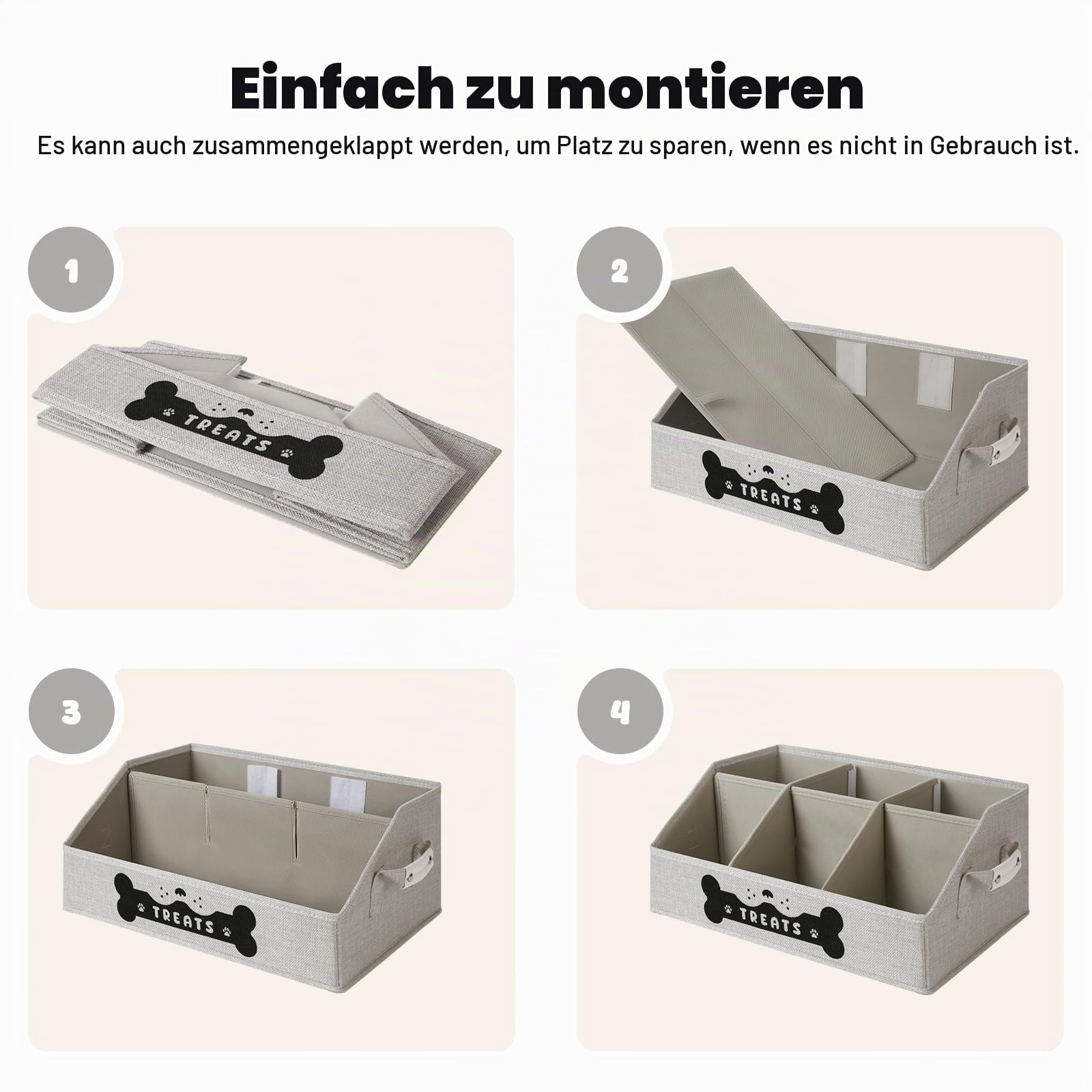 Hunde-Leckerli-Behälter, Aufbewahrungsorganizer für Hunde mit herausnehmbaren Trennwänden, zusammenklappbarer Leckerli-Halter für Hunde für die Arbeitsplatte, Trapez-Haustier-Leckerli-Behälter
